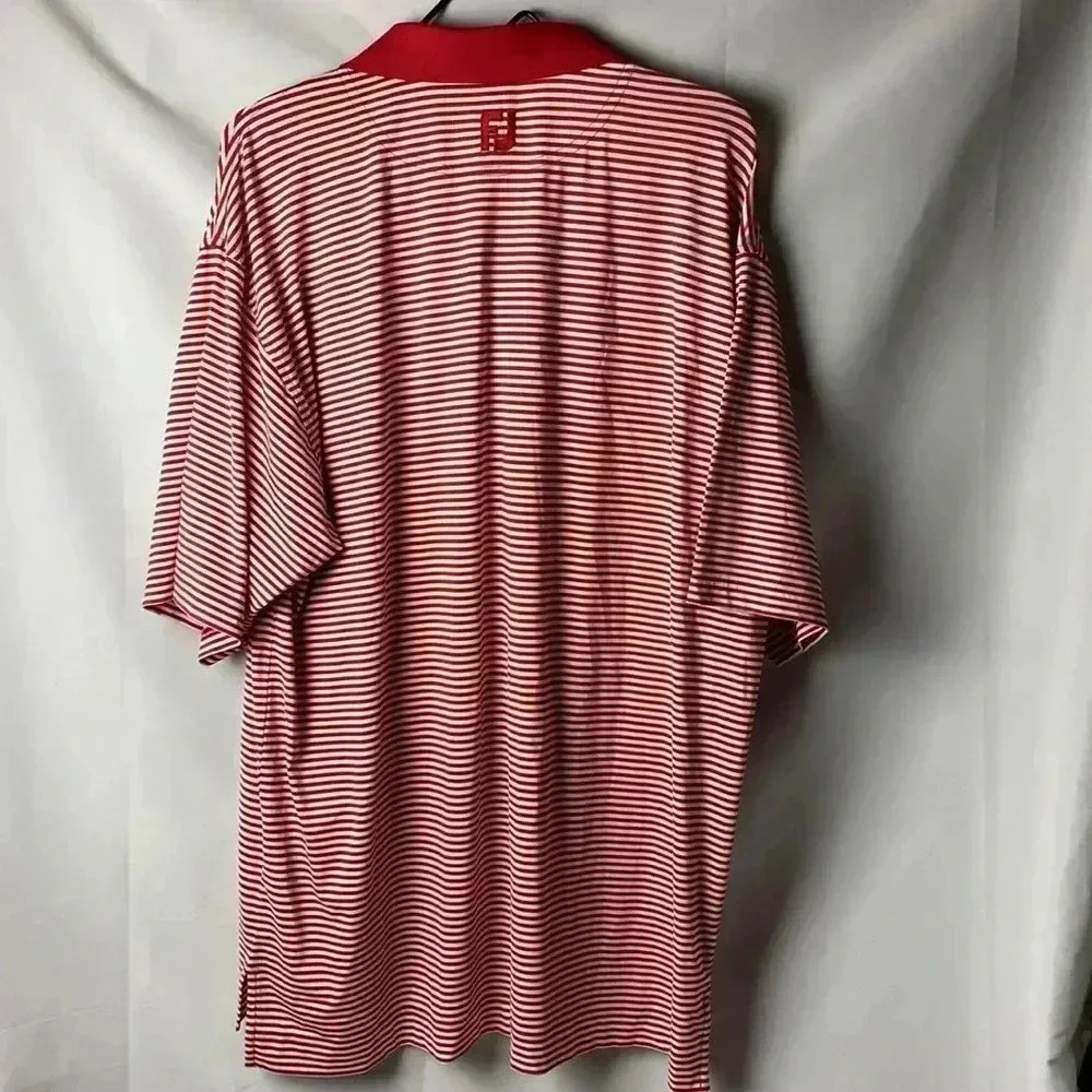 FOOTJOY MENS SIZE LARGE RED AND WHITE STRIPE POLO SHIRT POLYESTER SPANDEX - Picture 7 of 13